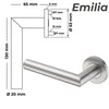 Edelstahl Türgriff Bemaßung Modell Emilia