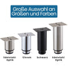 Übersichtsbild aller verfügbaren Farben und Größen der Möbelfüße