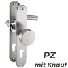 Langschild Türgriff aus Edelstahl mit Profizylinder und Knauf