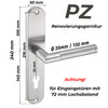 PZ Renovierungsgarnitur aus Edelstahl für Eingangstüren und Türen mit Profilzylinder. Türbeschlag mit Griffdurchmesser 20 mm und Griff-Länge 130 mm. Geeignet für Schlösser mit 72 mm Lochabstand. Maße: 240 x 50 mm. Robuste Garnitur für Haustüren und Zimmertüren mit PZ-Schloss.