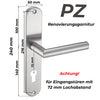 Edelstahl Renovierungsgarnitur mit geradem Türgriff, geeignet für Eingangstüren mit 72 mm Lochabstand. Maße: Langschild 240 x 50 mm.