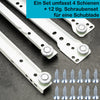 Schubladenschienen Set in Weiß mit Rollenführung und Teilauszug, inklusive 12-teiligem Schraubenset zur Montage.