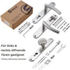 Edelstahl Türgriff-Set für Eingangstüren mit Profilzylinder (PZ). Enthält einen festen Knauf und zwei Türgriffe mit Langschild, Vierkantstift 100 x 8 x 8 mm, kürzbare 60 mm Schrauben, Schrauben (4 x 20 mm), Umbausatz mit Werkzeug, Montagematerial und Verpackung „Stahlia Premium Line“.