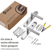 Edelstahl WC-Türgriff-Set gerade Ausführung mit WC-Verriegelung. Enthält 2 Türgriffe mit Langschild, WC-Riegelstift 50 x 8 x 8 mm, Vierkantstift 100 x 8 x 8 mm, kürzbare 60 mm Schrauben, Schrauben (4 x 20 mm), Montagematerial, Umbau-Werkzeug und Verpackung „Stahlia Premium Line“. Geeignet für links und rechts öffnende Türen.