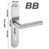 Türgriff-Garnitur aus Edelstahl mit Buntbart-Schloss (BB) für Innentüren. Maße: 235 x 40 mm,, Lochabstand 80 mm. Moderner Türbeschlag für Zimmertüren, robust und langlebig.