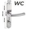 Türgriff-Garnitur in Edelstahl mit WC-Verriegelung für Bad- und WC-Türen. Maße: 235 x 40 mm, Lochabstand 135 mm, Lochabstand 216 mm. Praktische Bad/WC-Sperre, robuste Qualität und modernes Design für den Innenbereich.