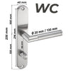 WC-Türbeschlag aus Edelstahl mit Griffdurchmesser Ø 20 mm und Grifflänge 130 mm. Geeignet für Badezimmer- und WC-Türen mit Schlossrosette, 78 mm Lochung, Maße: 235 x 40 mm. Moderner, langlebiger Türgriff mit praktischer WC-Verriegelung.