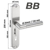 Türgriff-Garnitur BB für Zimmertüren aus Edelstahl mit Griffdurchmesser Ø 20 mm und Grifflänge 130 mm. Geeignet für Innentüren mit Buntbartschloss, 80 mm Lochung, Maße: 235 x 40 mm. Moderner, robuster Beschlag für Wohnräume.