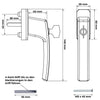Bemaßungszeichnung des abschließbaren Fenstergriffs