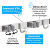 Edelstahl V2A Gerätehalterleiste, rostbeständig mit 2,8 mm Materialstärke für maximale Stabilität. Ausgestattet mit rutschfesten Silikonrollen und abgerundeten Haken und Kanten für sichere Nutzung ohne Schäden oder Verletzungen.