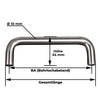 Bügelgriff in Chrom matt mit Bohrlochabstand und Maße