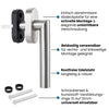 Edelstahl Fenstergriff mit abnehmbarer Abdeckplatte für unsichtbare Verschraubung. Beidseitig verwendbar für rechts- und linksseitige Montage. Langlebig und rostfrei. Inklusive Schraubenset und Kunststoff-Verstärkungsringen für universelle Anwendung.