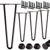 Vier Haarnadelbeine in schwarz matt mit zwei Streben und Zubehör