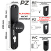 Schwarze Türknauf-Garnitur nicht drehbar mit PZ-Profilzylinder-Ausführung, Lochabstand 72 mm und Ø 50 mm Knauf. Geeignet für Eingangstüren und Türen mit Profilzylinder. Hochwertige Verarbeitung, stabile Montage und modernes Design.