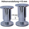 Möbelfuß aus Aluminium hochglanz mit einer Höhenverstellung von Fünfzehn Millimeter