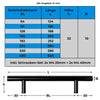 Die Bemaßungstabelle des schwarzen Möbelgriffs