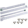 Vier Schienen für Schubladen mit Rollenführung in weiß und Schraubenzubehör