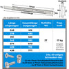 Schienen für Schublade silber mit der Bemaßungstabelle