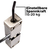 Stangentürschließer Spannkraft 15-20 kg von oben eingestellt mit Sechskantschlüssel.