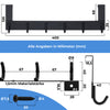 Die Bemaßung der Türhakenleiste zum Einhängen in Schwarz mit 6 Haken und Bemaßung der einzelnen Haken