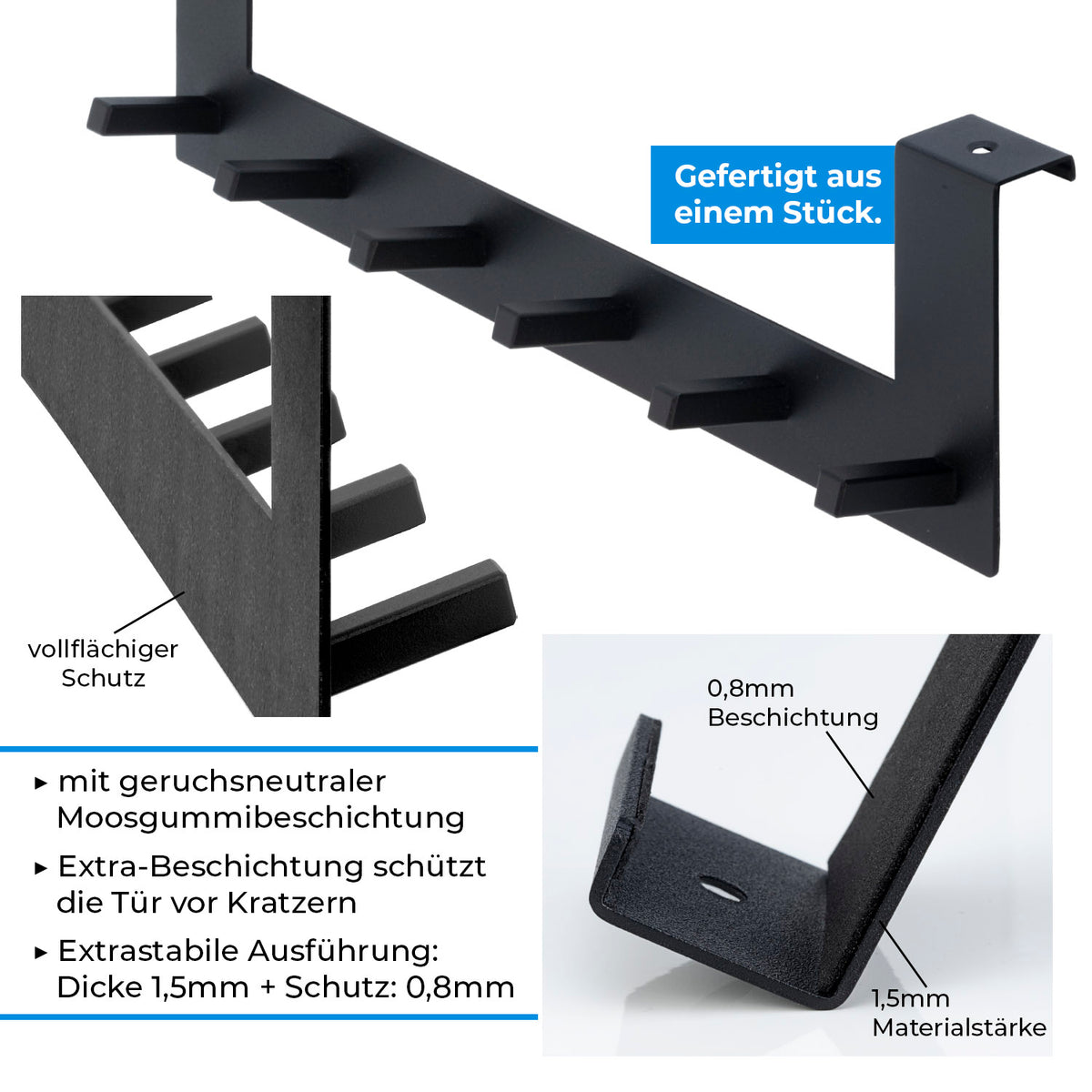 Türgarderobe zum Einhängen schwarz Hakenleiste aus Edelstahl– Stahlia Möbelbeschläge und Edelstahlschrauben
