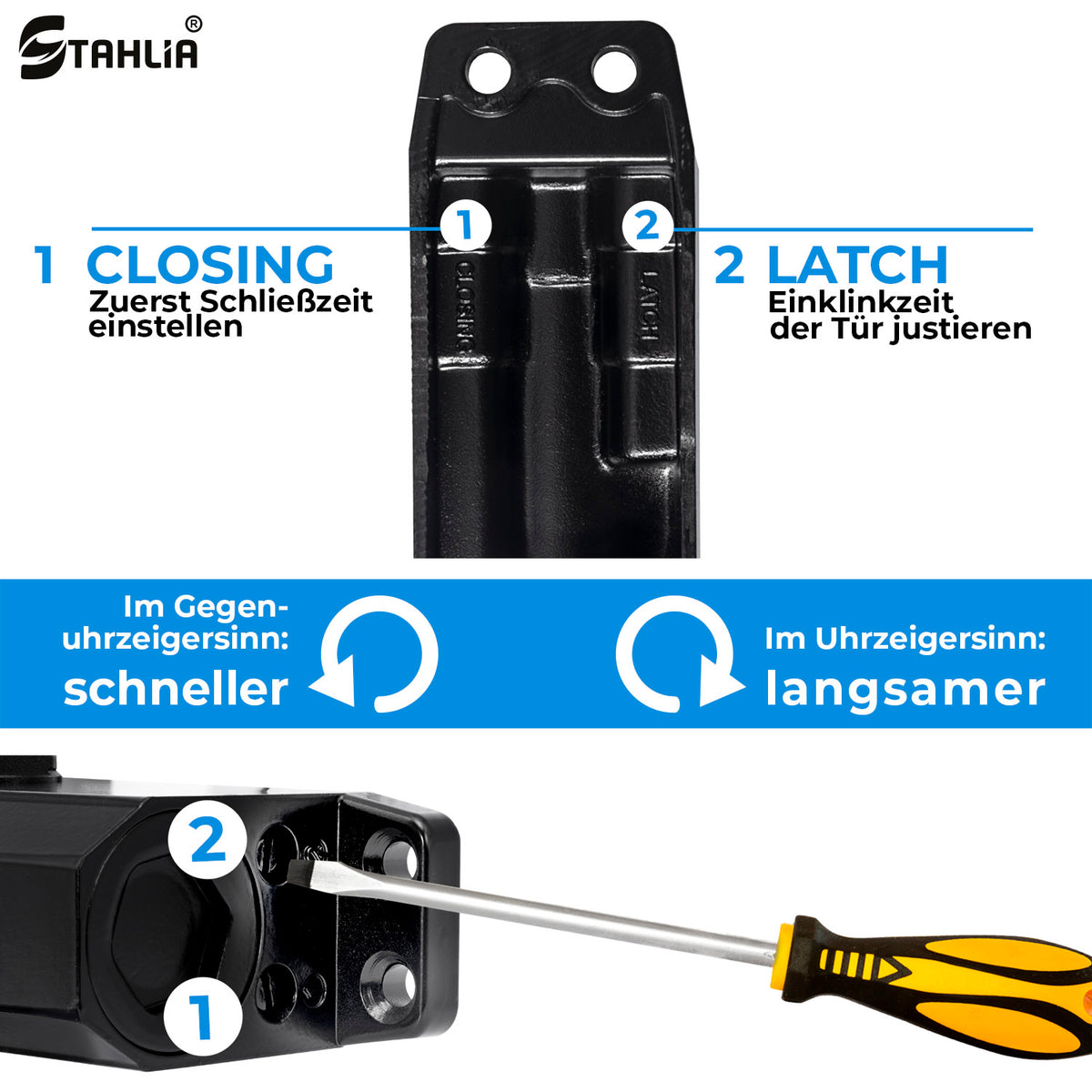 Automatischer Türschließer Schwarz – Für Innen & Außen, Max. 60 Kg, Einstellbare Schließkraft, 500.000 Zyklen Getestet – Für Zimmertüren, Gartentore & Büros
