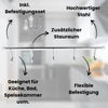 Unterbau Hakenleiste mit 5 Haken aus Stahl, inklusive Befestigungsset. Beschriftungen: hochwertiger Stahl, zusätzlicher Stauraum, flexible Befestigung, geeignet für Küche, Bad, Speisekammer und mehr.