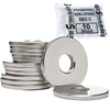 Unterlegscheiben gestapelt mit einer Tüte von 10 Unterlegscheiben aus Edelstahl