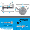 Eckiger Doppel Wandhaken aus Edelstahl, Schraube und Dübel mit der Bemaßungsanzeichnung