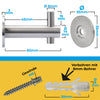 Langer Wandhaken aus Edelstahl gebürstet mit der Bemaßung seiner einzelnen Bestandteile, Schraube und Dübel