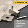 Wandhaken quadratisch aus Edelstahl, eine Abdeckplatte, eine Schraube und ein Dübel