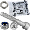 30 Teile Set mit einer Zylinderschraube, Sicherungsmutter und Unterlegscheibe.