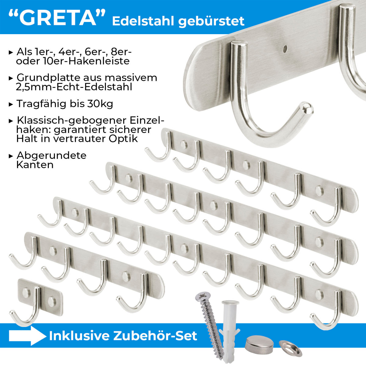 Garderobenhaken Edelstahl Wandhaken Kleiderhaken Schwarz Haken Eckig Garderobe E - Foto 11